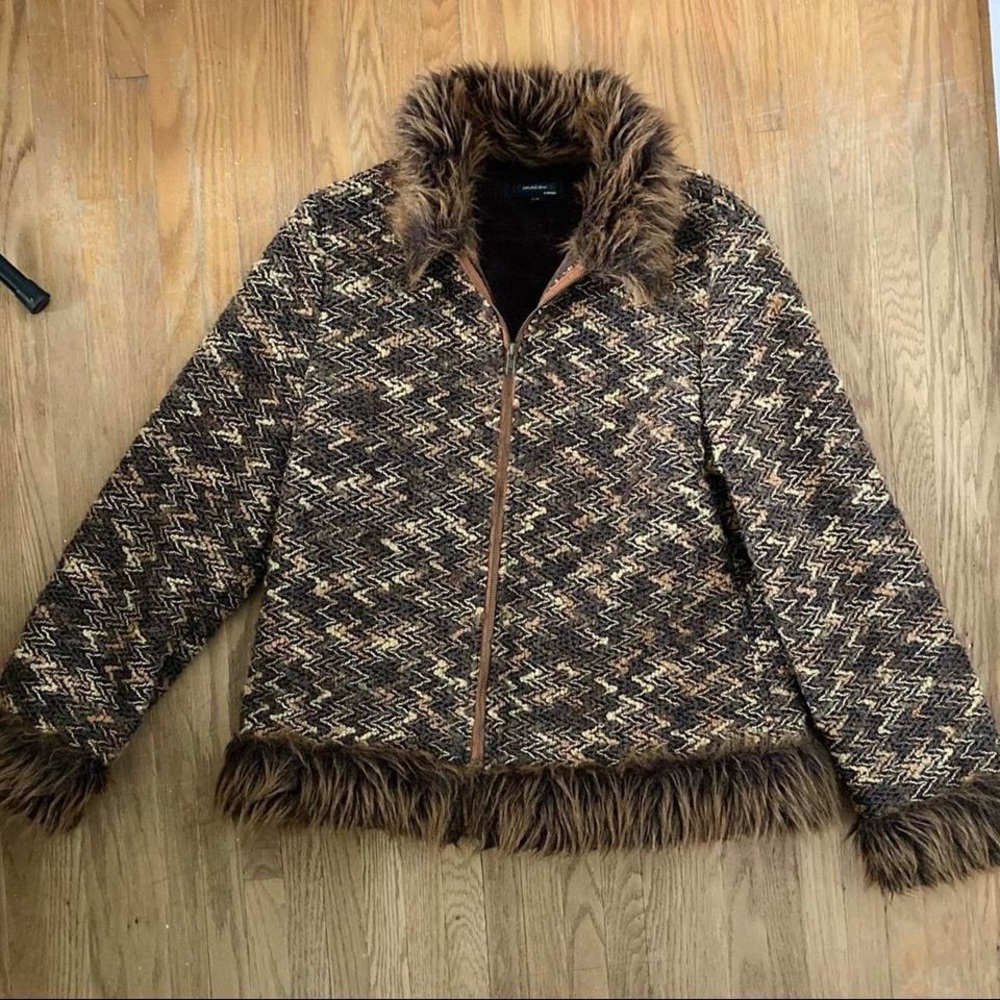 Brown Zigzag Patterned Women's Jacket
